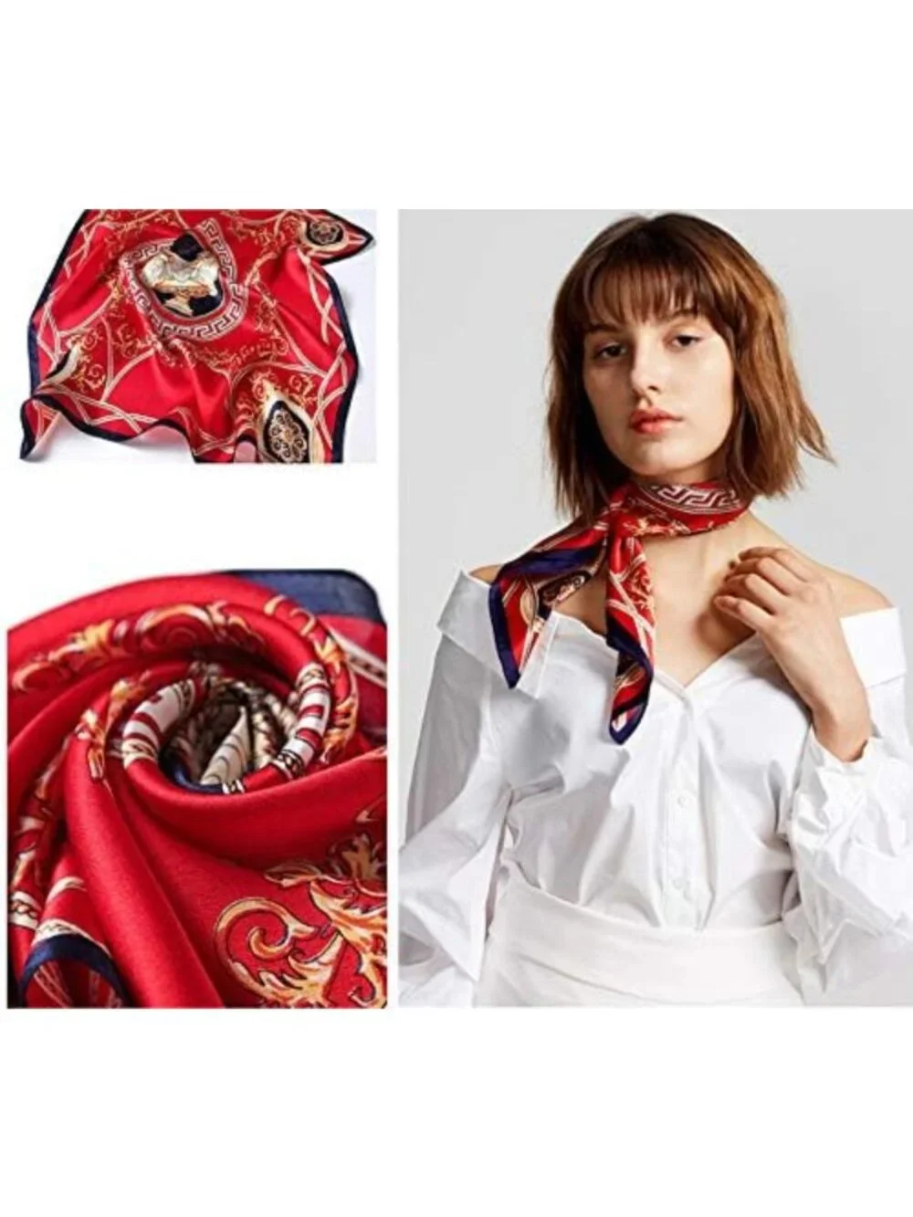 100% Mulberry Silk Lightweight Square Scarf - Breathable Digital Print